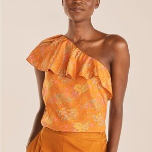 Rebecca Taylor Asymmetrical Ruffled Orange Blouse